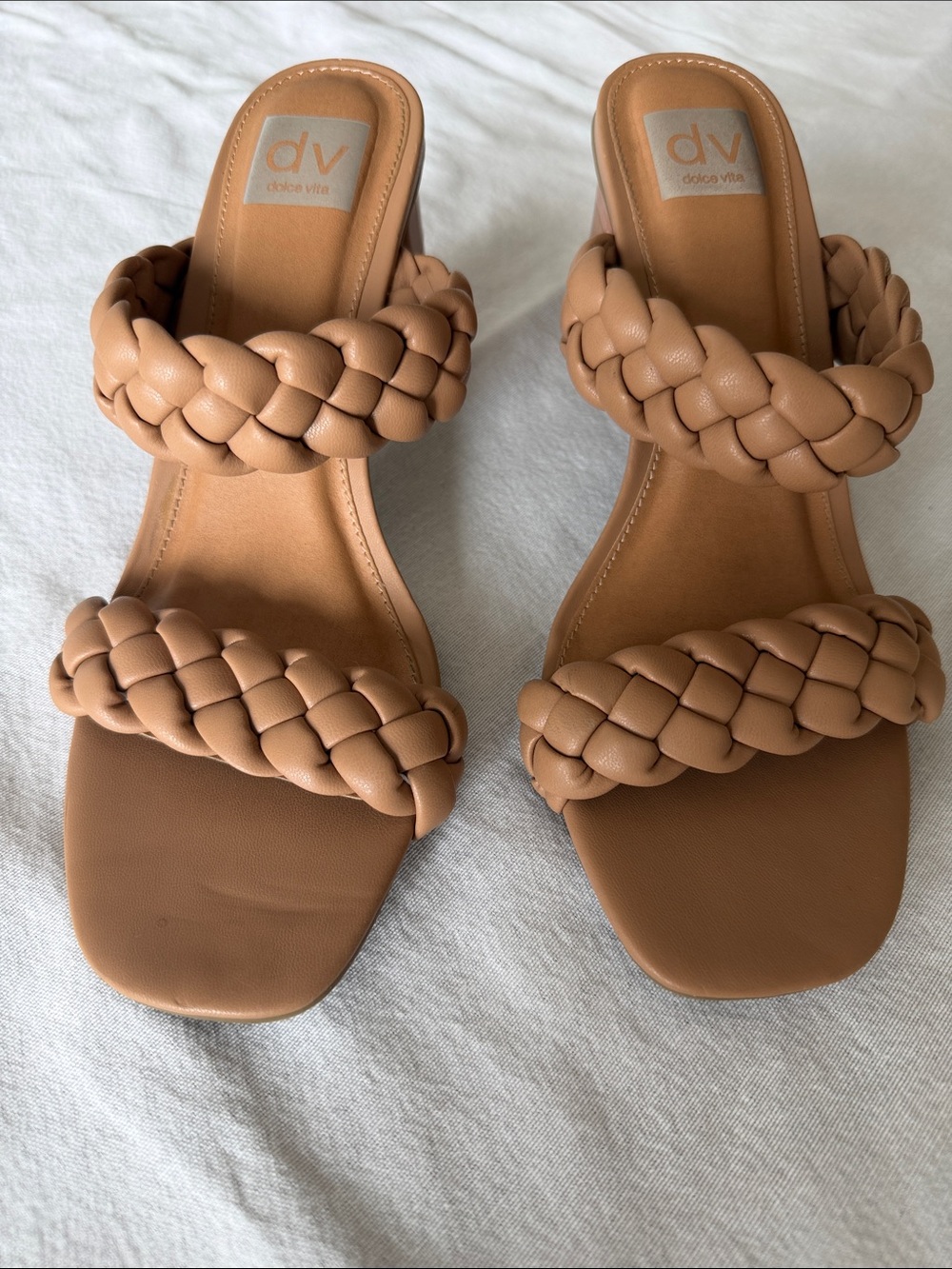 Dolce Vita Braided Block Heel Mule Sandals Tan Nude Size 10